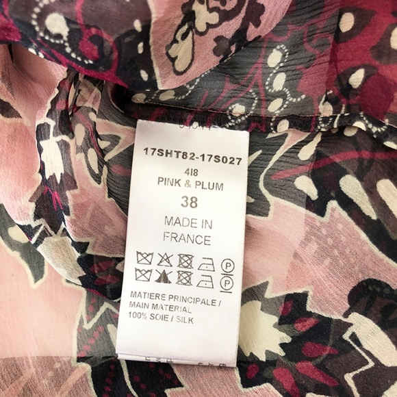 CHLOE Ruffled Cactus-Print Silk Blouse, Pink/Burgandy - Picture 8 of 12